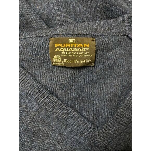 Puritan‎ Aquaknit Blue 2-Ply Wool V-Neck Sweater XL - Picture 3 of 3